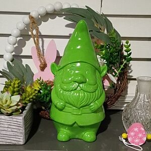 Bright Lime Green Garden Gnome Statue